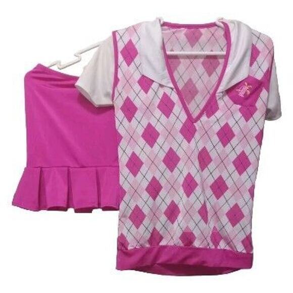 Unbranded Other - Womens Hot Pink Preppy Golf Skirt & Argyle Costume Dionne Clueless Venus Serena